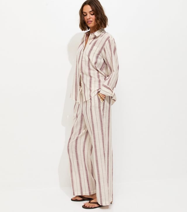 New Look Women's Pink Cotton Striped Wide Leg Trousers New Look - 3