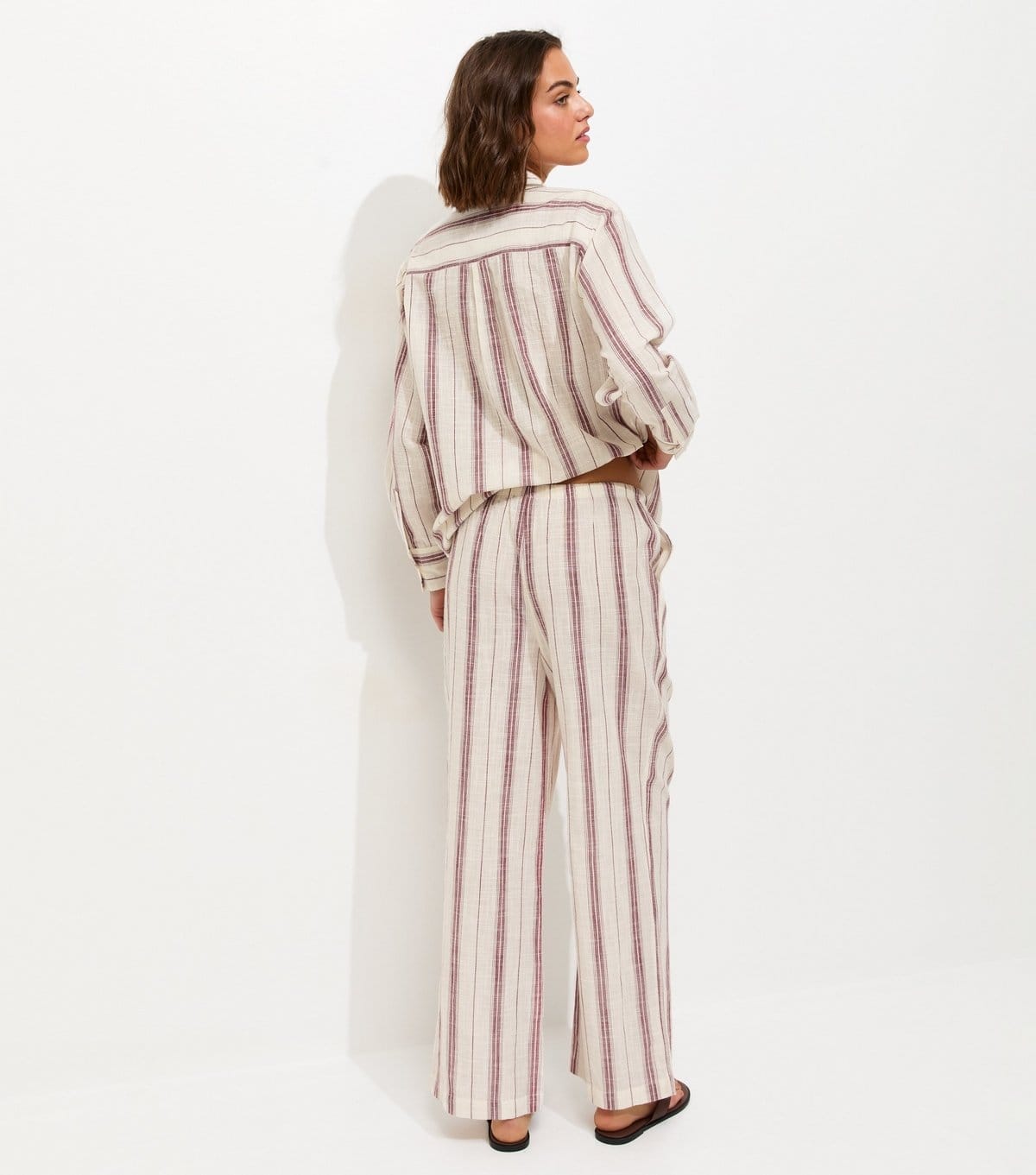 New Look Women's Pink Cotton Striped Wide Leg Trousers New Look - 4