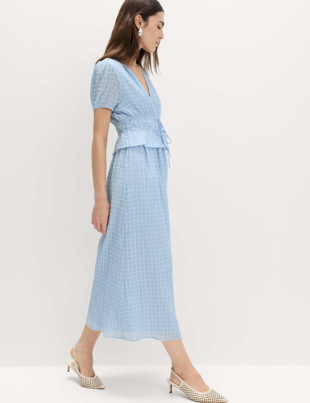Marks & Spencer M&S Lyocell Blend V-Neck Midi Waisted Dress Light Wedgewood