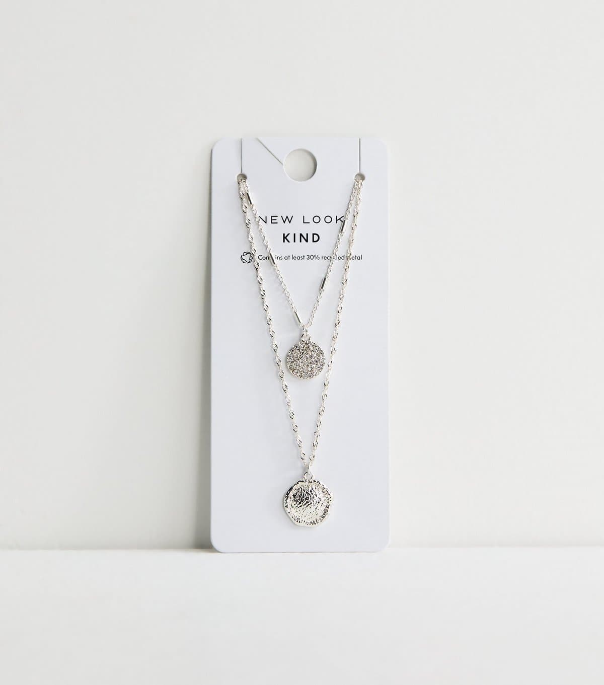 New Look Silver Tone Two Layer Diamante Beaten Circle Necklace New Look