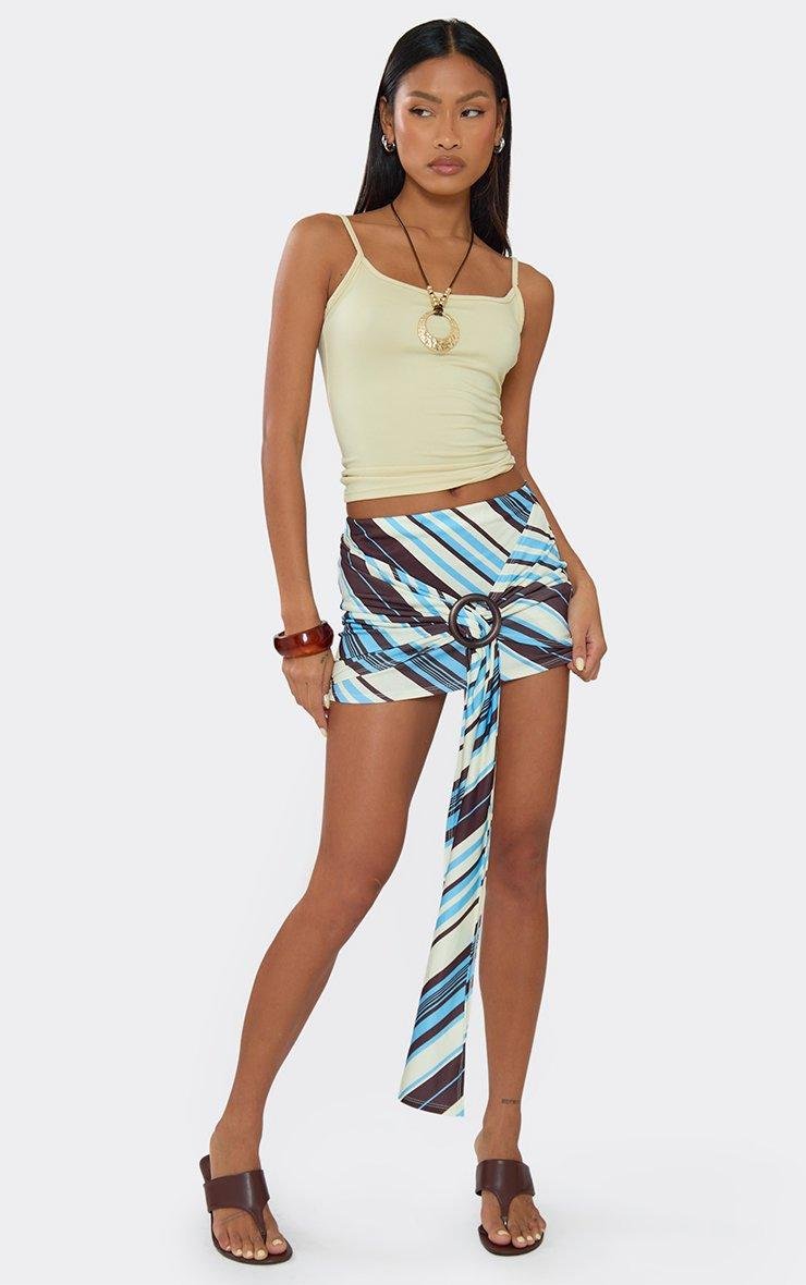 EGO Mid Rise Trim Detail Draped Front Mini Skirt In Blue Stripe, Women's Size UK 6 - 2