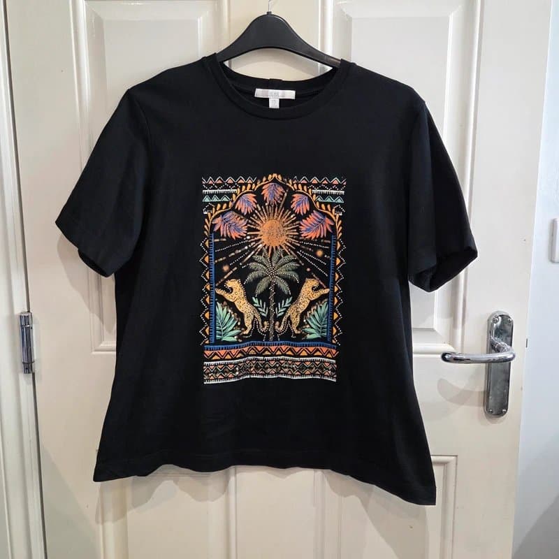 Next Next N82 black tshirt with beaded embellished leopard design sequin size 16