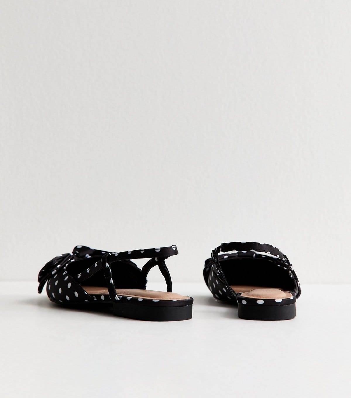 New Look Women's Black Polka Dot Satin Bow Embellished Slingback Flats Vegan New Look - 4