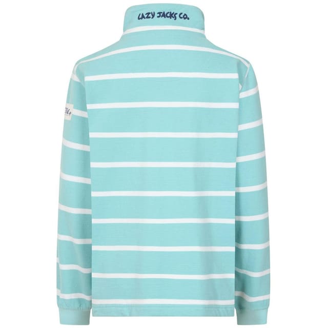 Lazy Jacks Lazy Jacks Women's Striped Quarter Zip Long-Sleeved Sweatshirt in Mint - 2