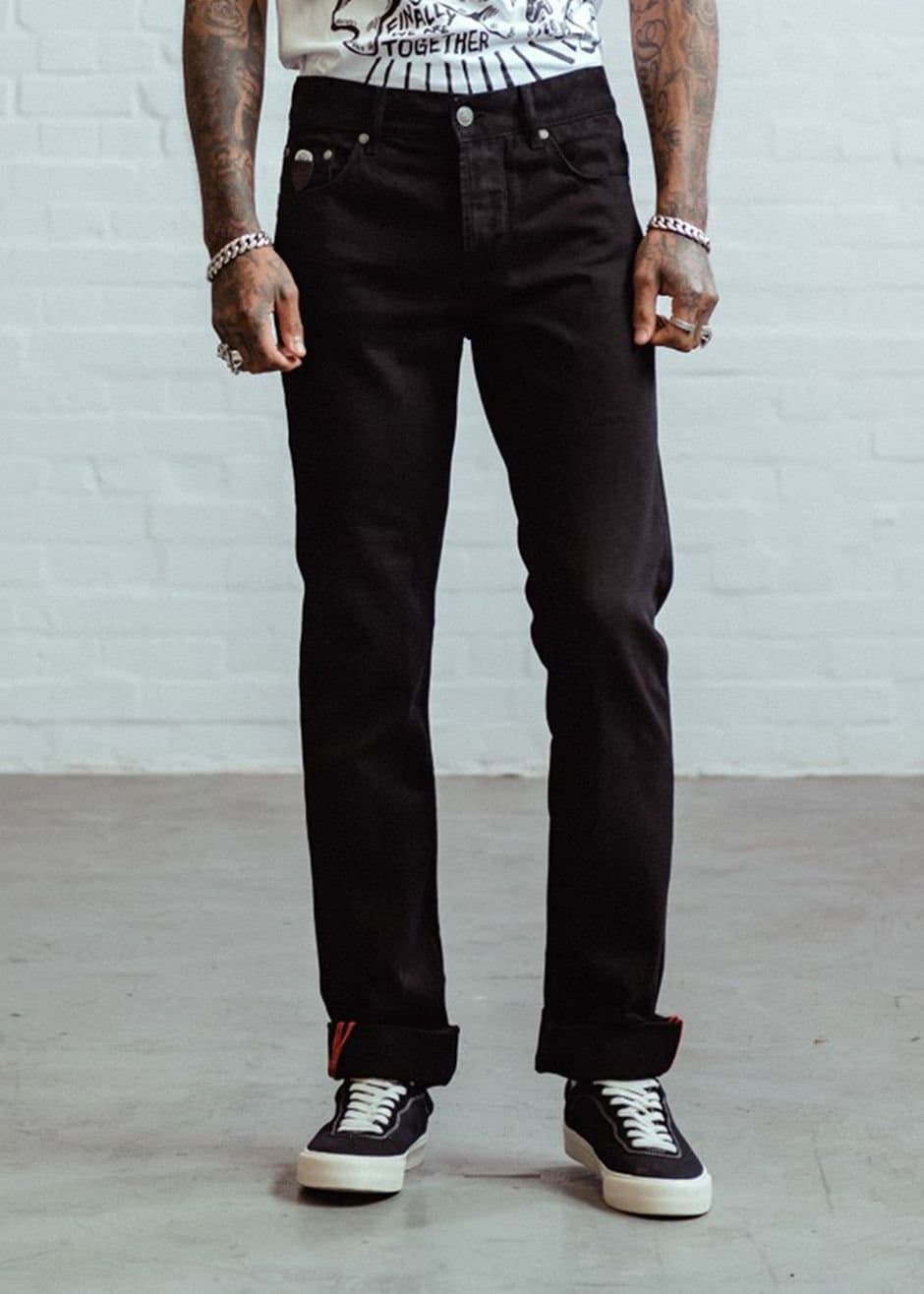 Chet Rock Chet Rock Slim Jim Men's Slim Fit Black Raw Denim Jeans with Stud Detail