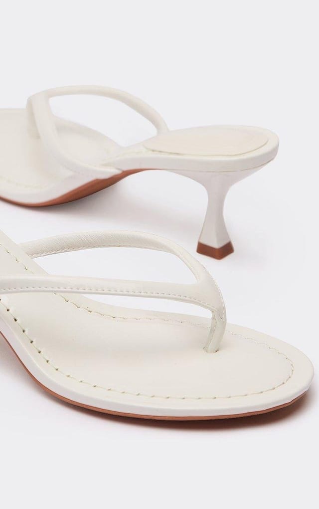 EGO Theo Thong Strap Low Heeled Mule In White Patent, Women's Size UK 3 - 2