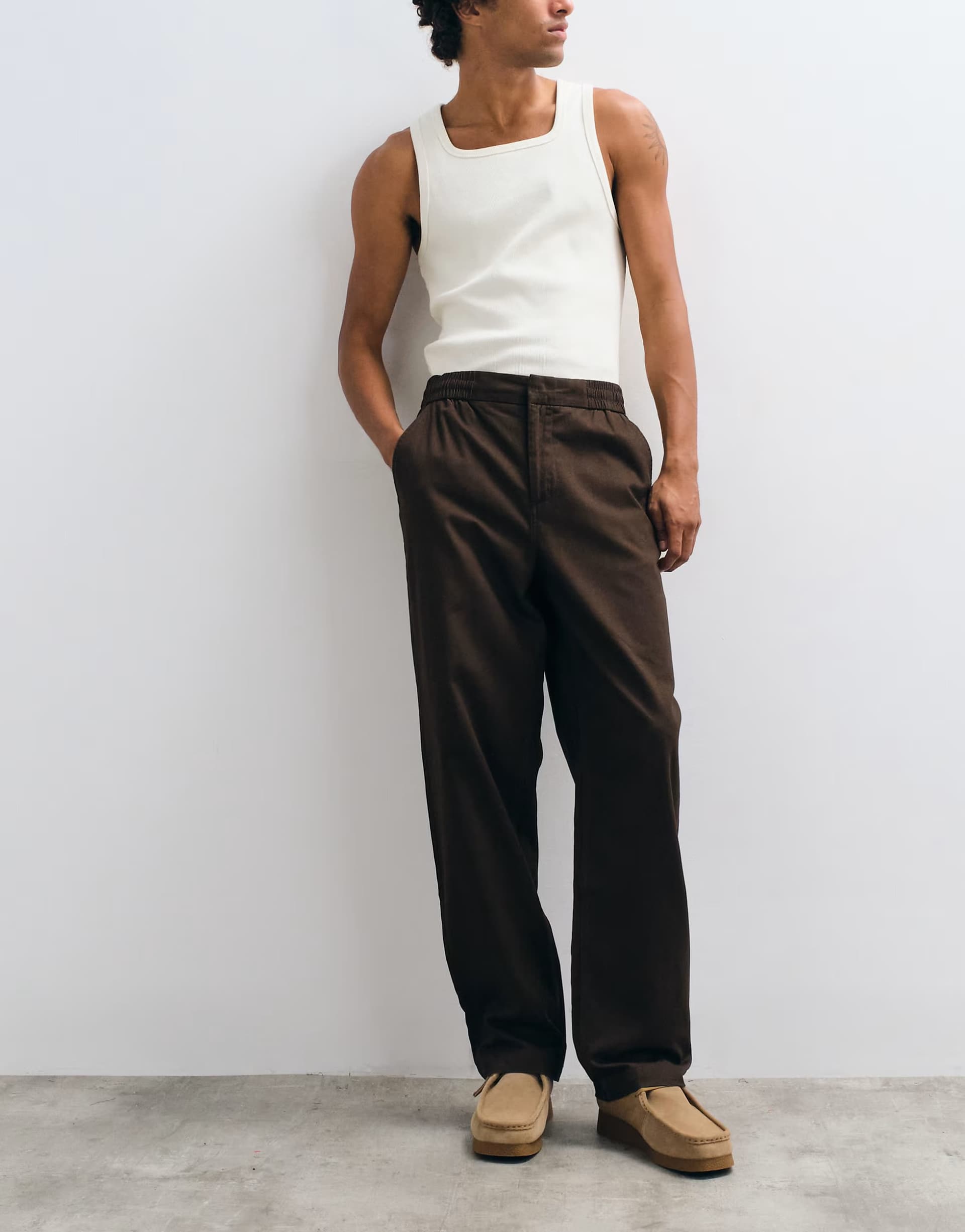 ASOS ONLY & SONS Toby loose tapered fit cotton trouser in dark brown