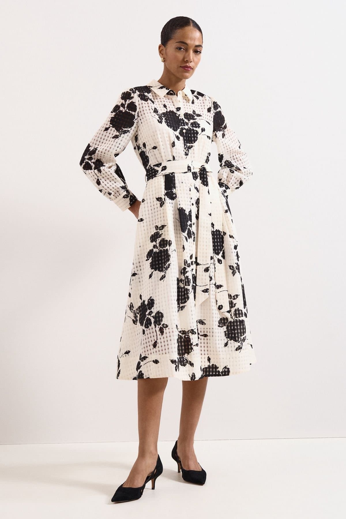 Phase Eight Phase Eight Women's Natalie Floral Belted Shirt Dress in Off-White