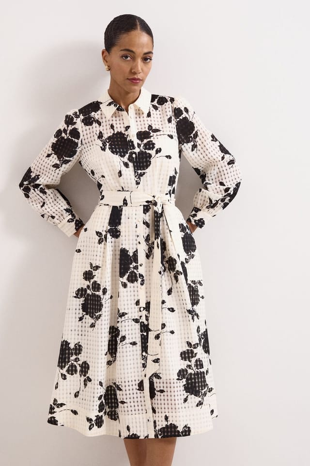 Phase Eight Phase Eight Women's Natalie Floral Belted Shirt Dress in Off-White - 3