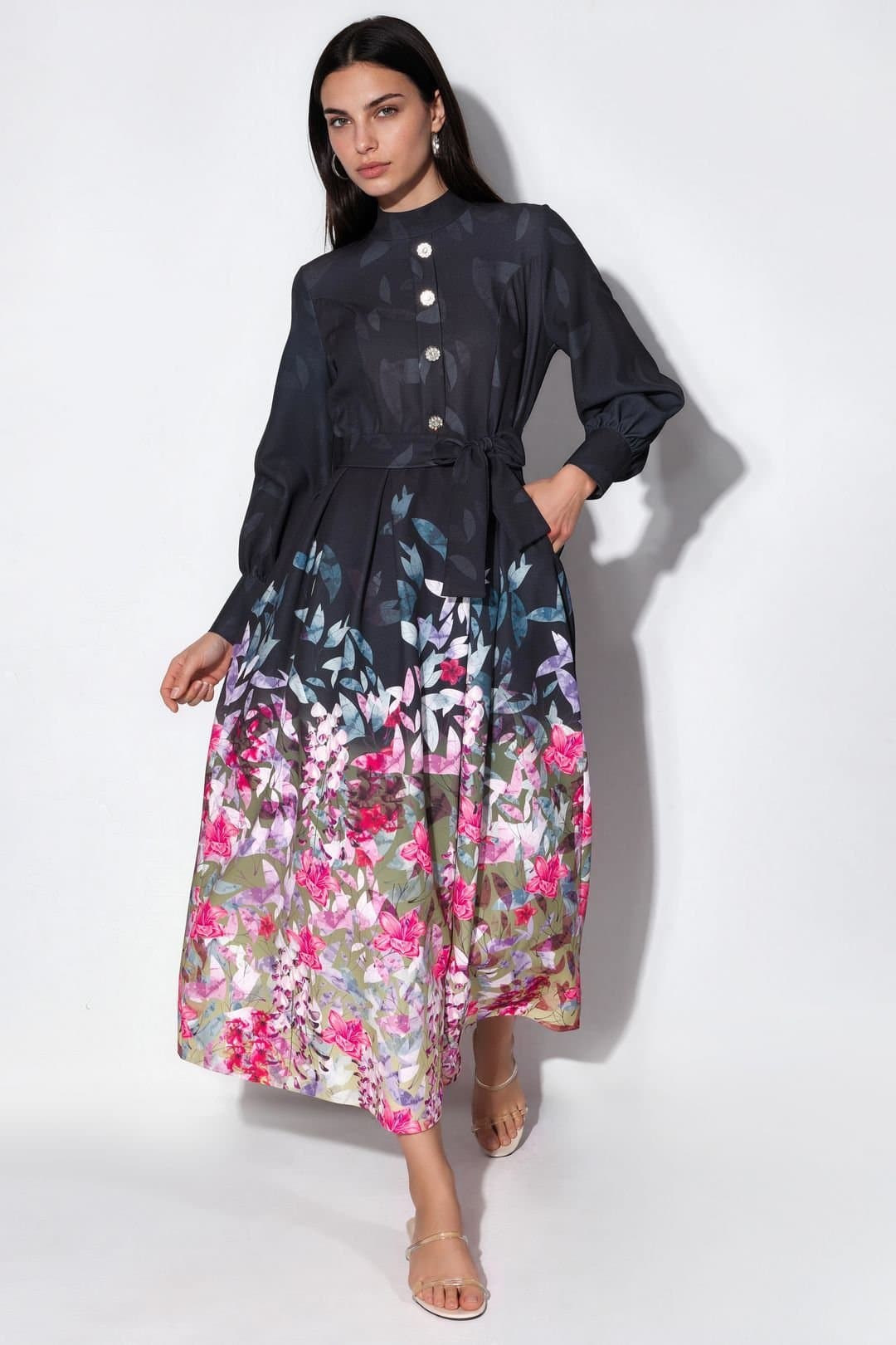MSN Collection MSN Collection Women's Floral Belted Maxi Dress