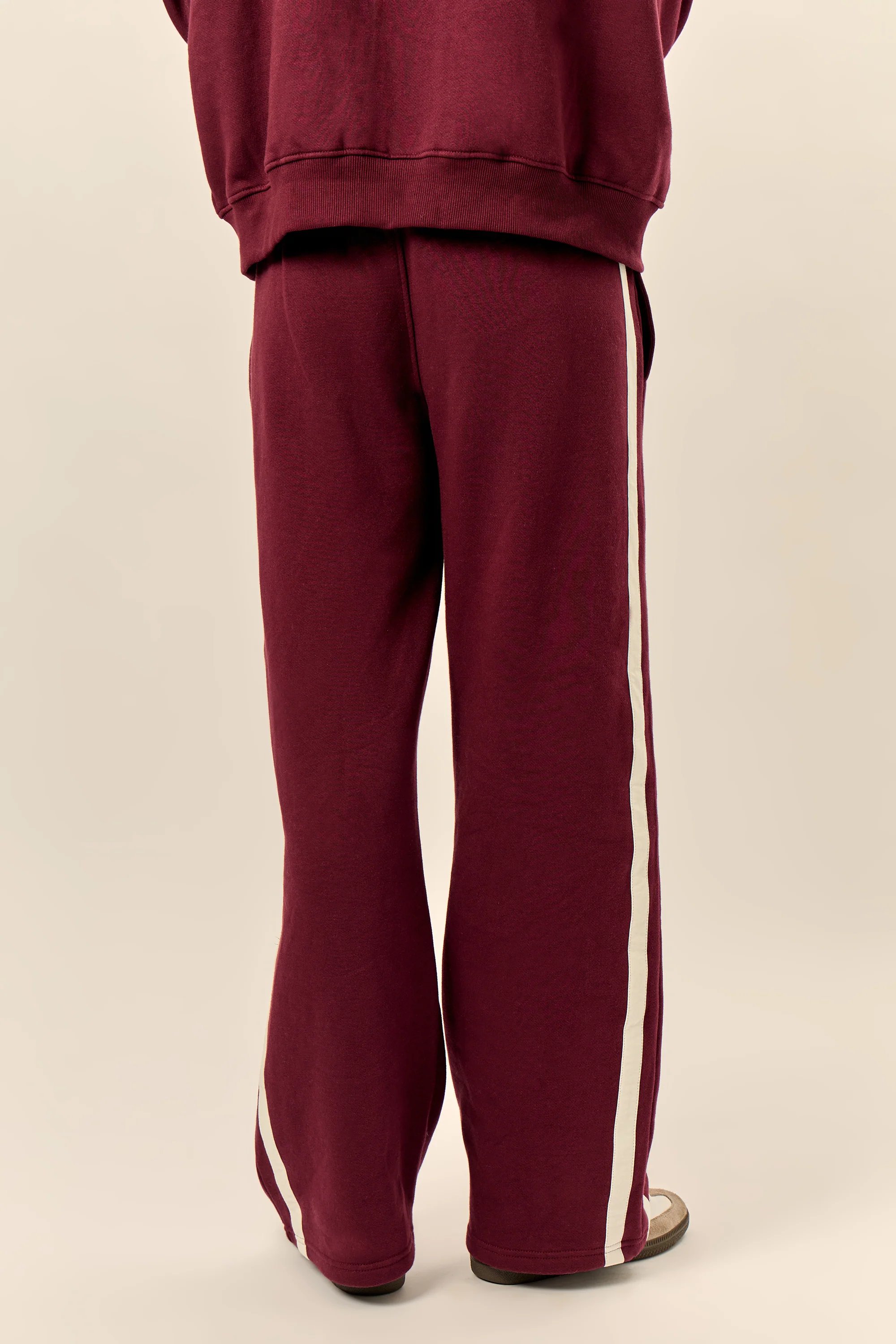 Kaiia Kaiia Sport Stripe Wide Leg Joggers Burgundy & Cream - 4