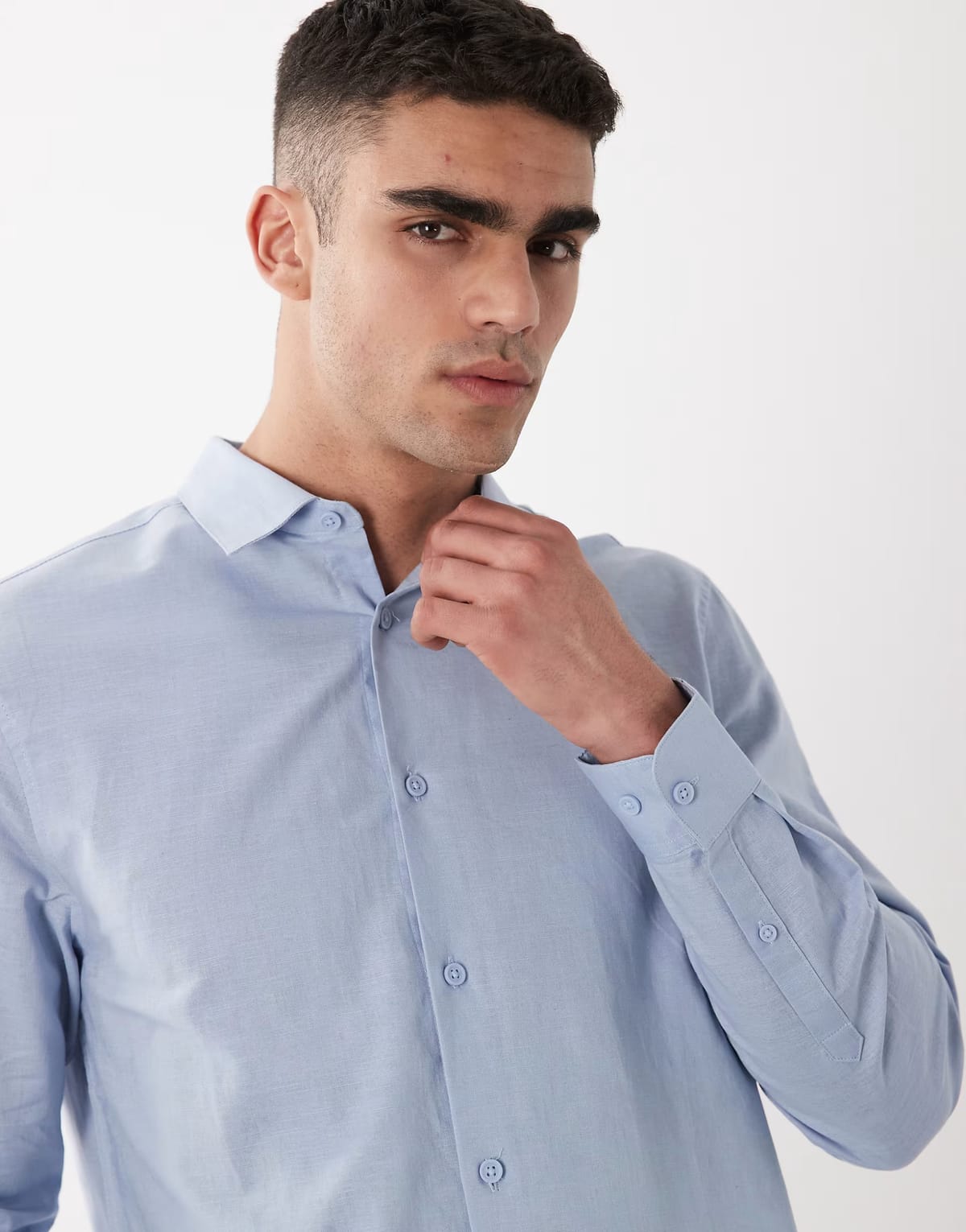ASOS ASOS DESIGN regular fit smart linen blend shirt in blue - 1