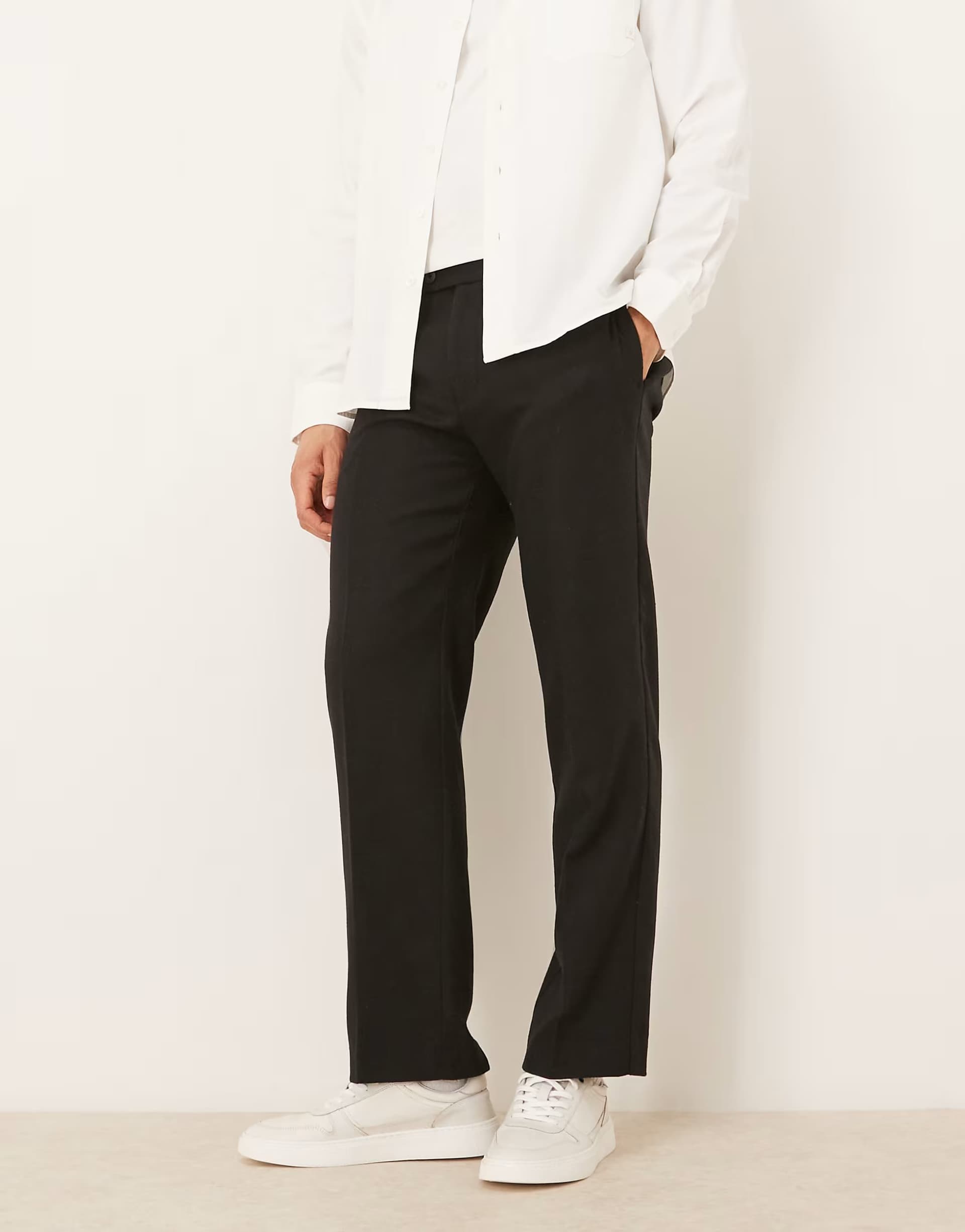 ASOS ASOS DESIGN smart straight leg trousers with wool blend in black with side adjusters - BLACK