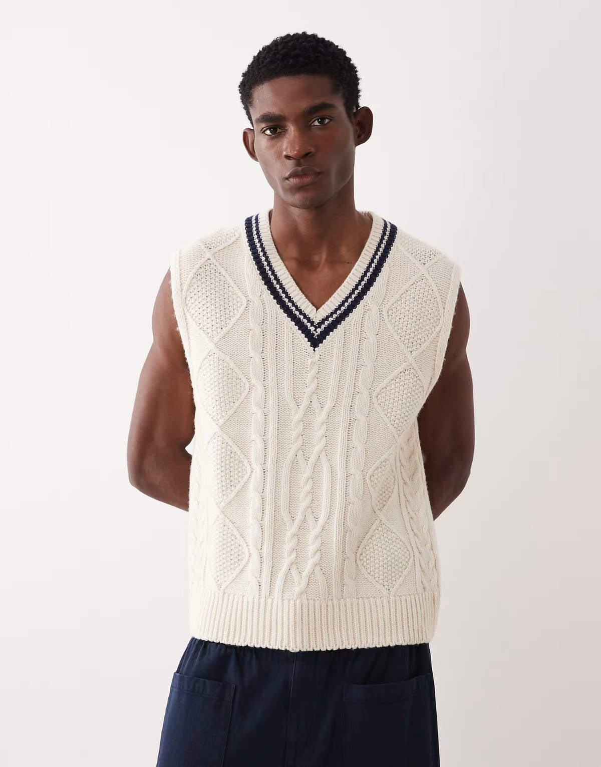 ASOS Gant cable knit vest with contrast collar in cream - 1
