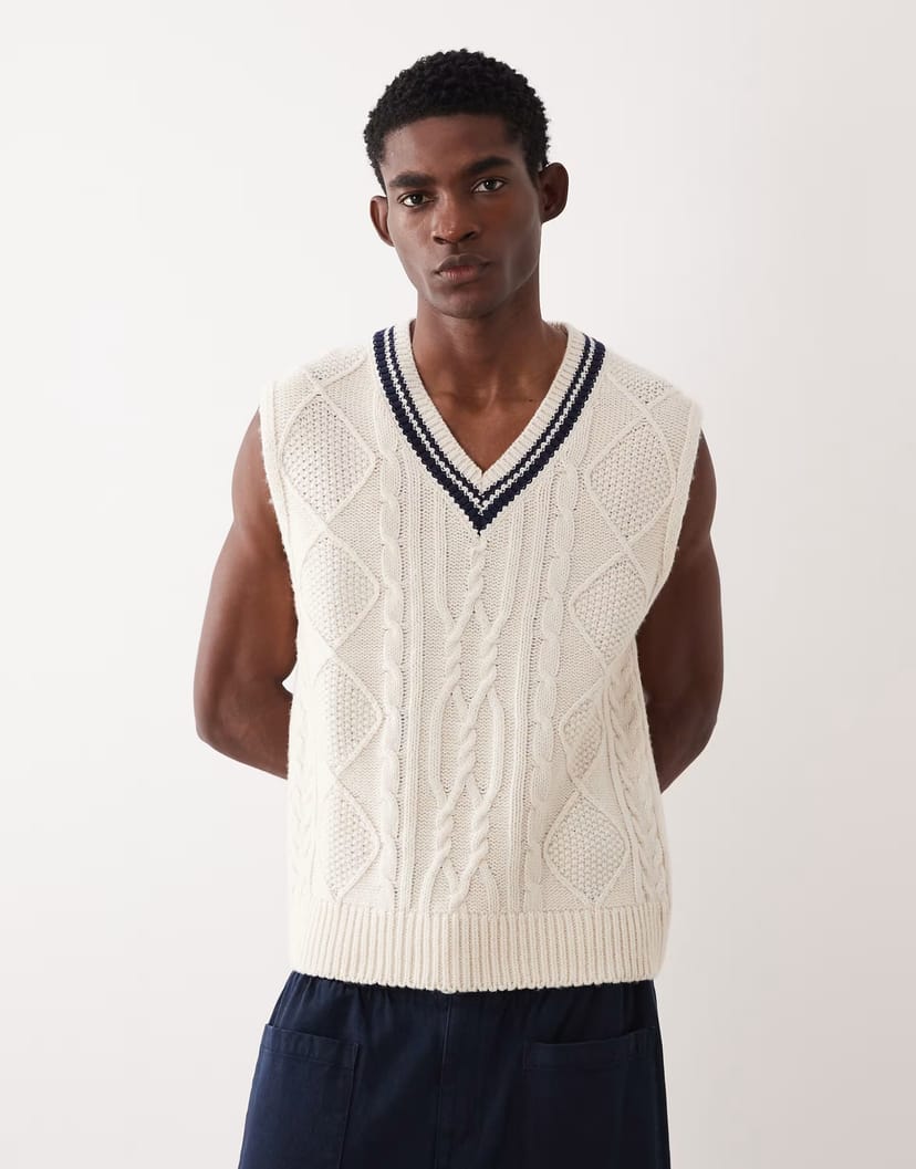 ASOS Gant cable knit vest with contrast collar in cream - 1