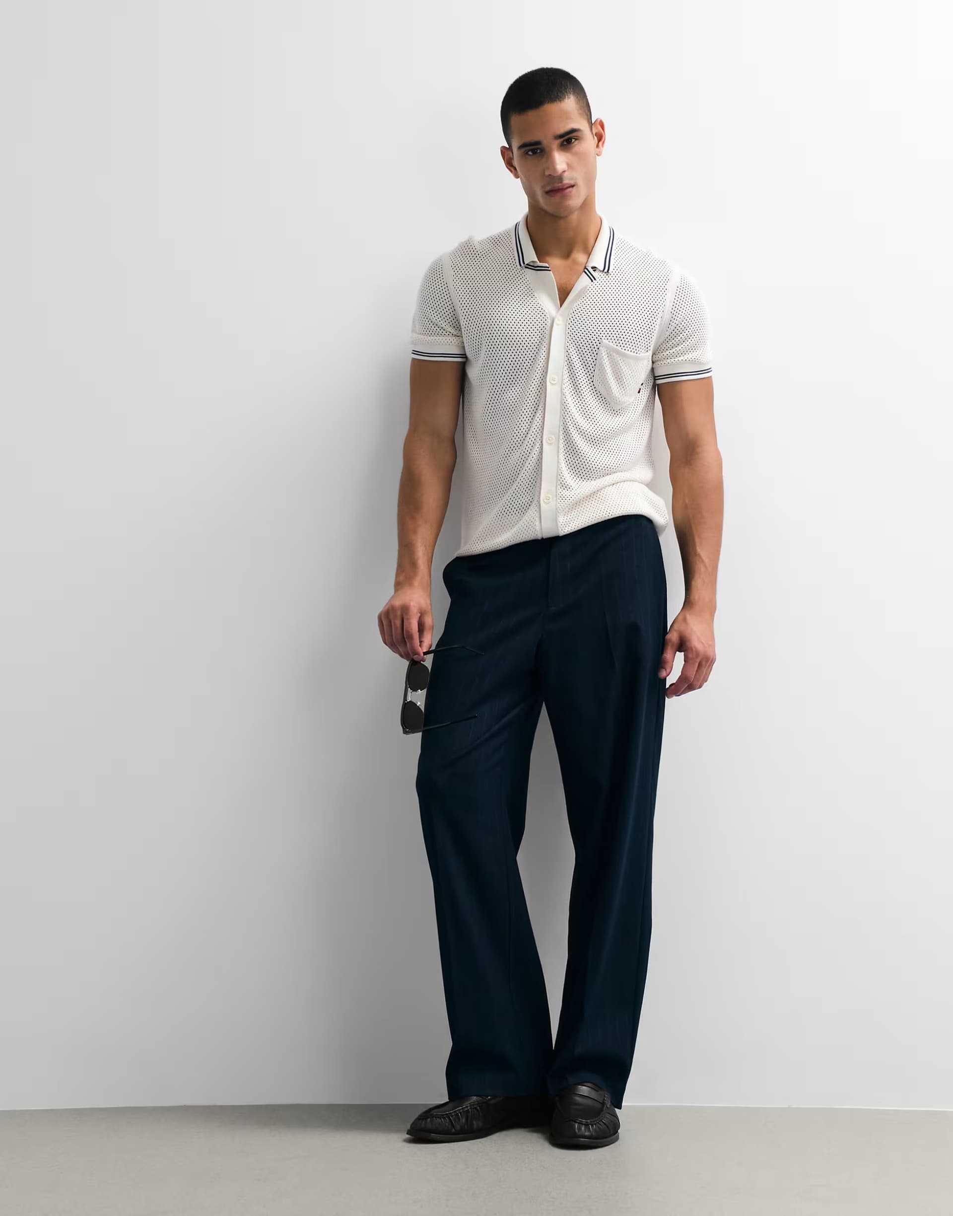 ASOS ASOS DESIGN wide suit trousers in navy pinstripe
