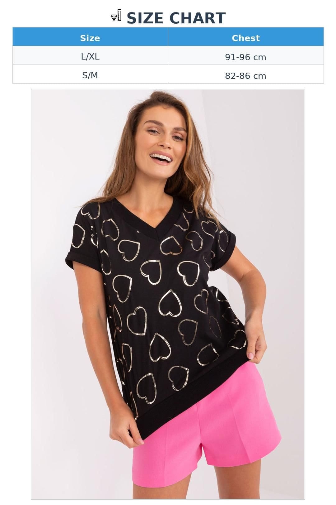 Love Lace Love Lace Women's Heart Print Short Sleeve Loose Blouse in Black - 4