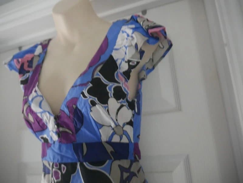 Carbon Carbon Dress Ladies Size 8 Blue Purple Bold Floral Cotton Summer Holiday BNWT