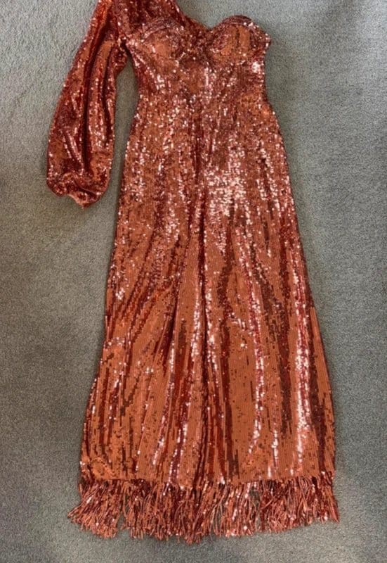 ASOS Luxe Rose Gold Sequin Jumpsuit Size UK 10