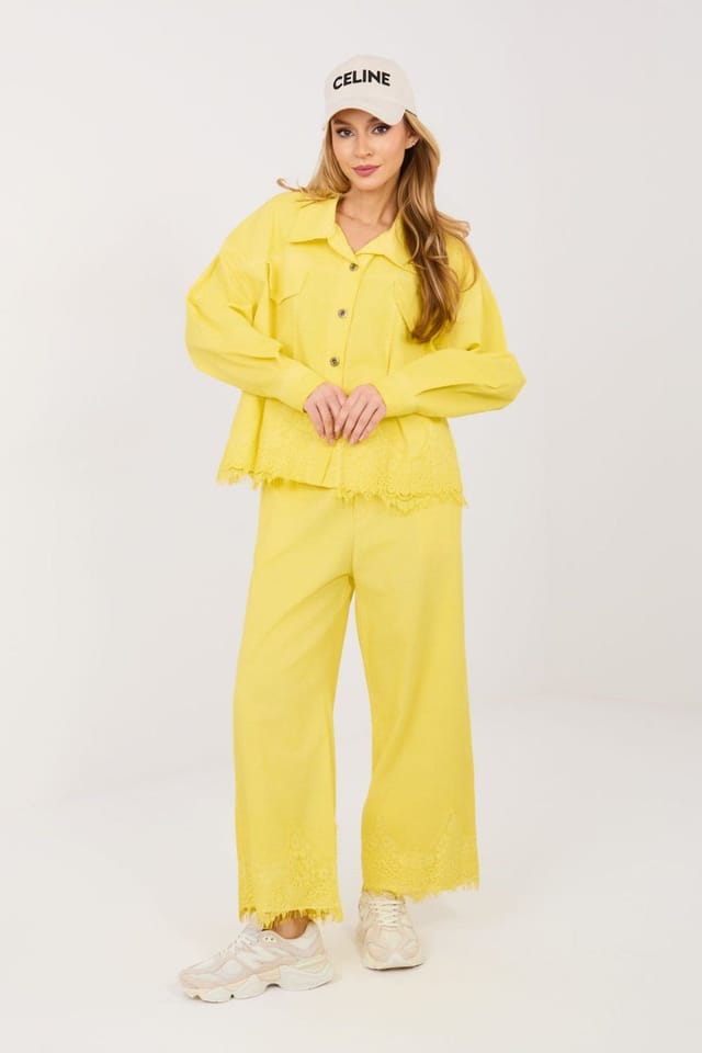 Love Lace Love Lace Women's Classic Denim Jacket with Lace Hem in Yellow - 2