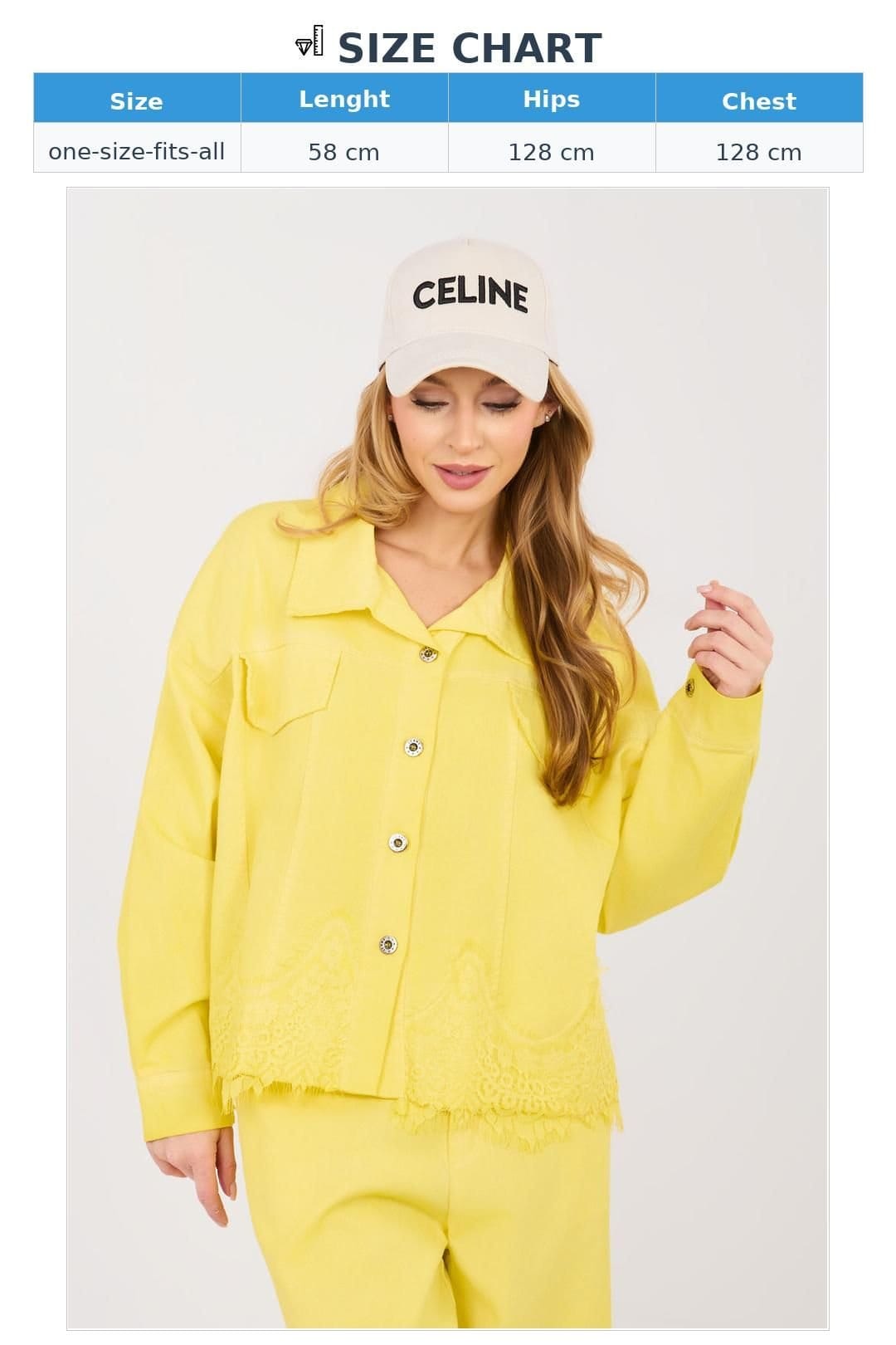 Love Lace Love Lace Women's Classic Denim Jacket with Lace Hem in Yellow - 4