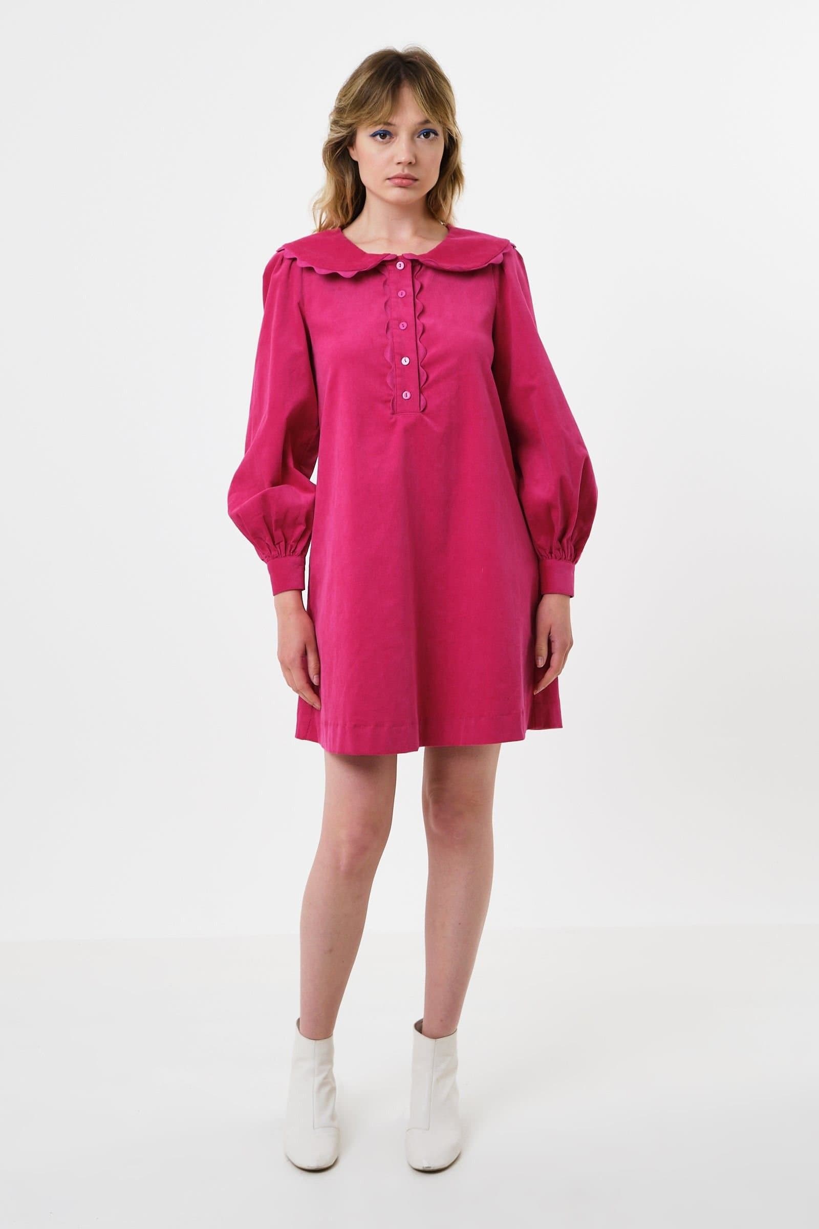 Louche Louche Women's Bonny Baby cord Long Sleeve Mini Dress - Pink