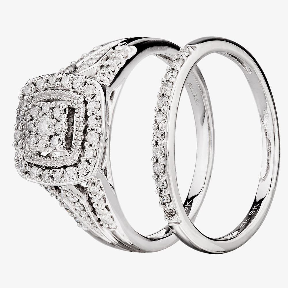 T.H.Baker T.H.Baker Women's 9ct White Gold 0.50ct Diamond Cushion Bridal Ring in Silver