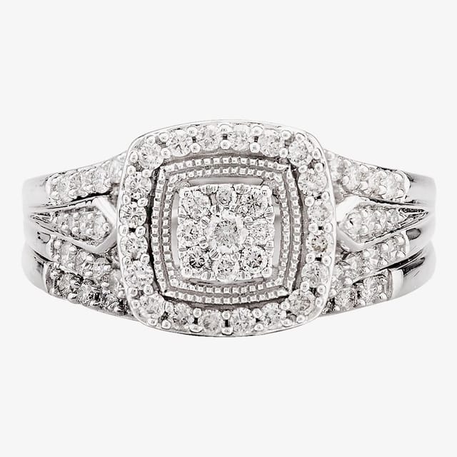T.H.Baker T.H.Baker Women's 9ct White Gold 0.50ct Diamond Cushion Bridal Ring in Silver - 2