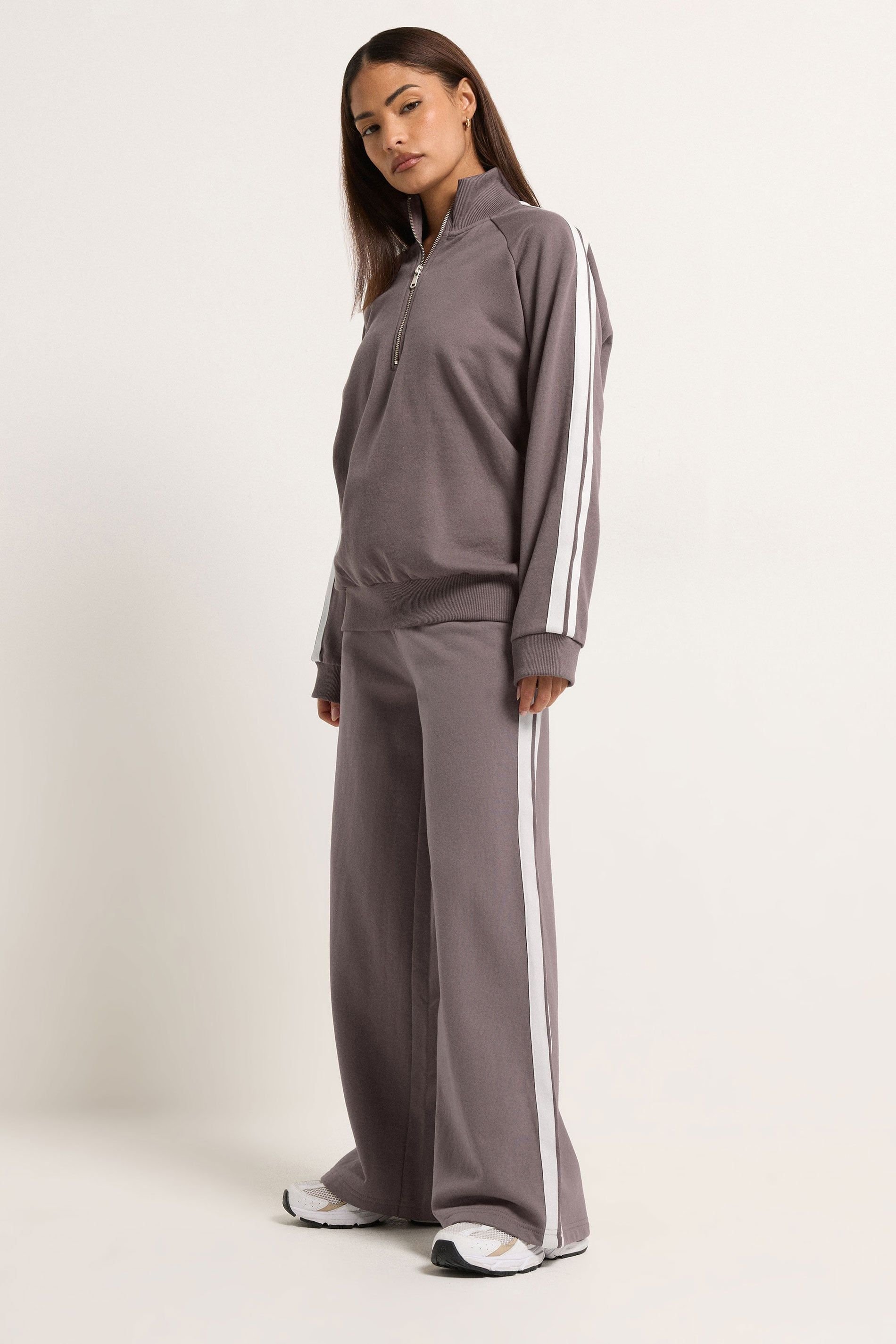 PixieGirl PixieGirl Women's Petite Stripe Sweatshirt & Wide Leg Joggers Set in Purple - 4