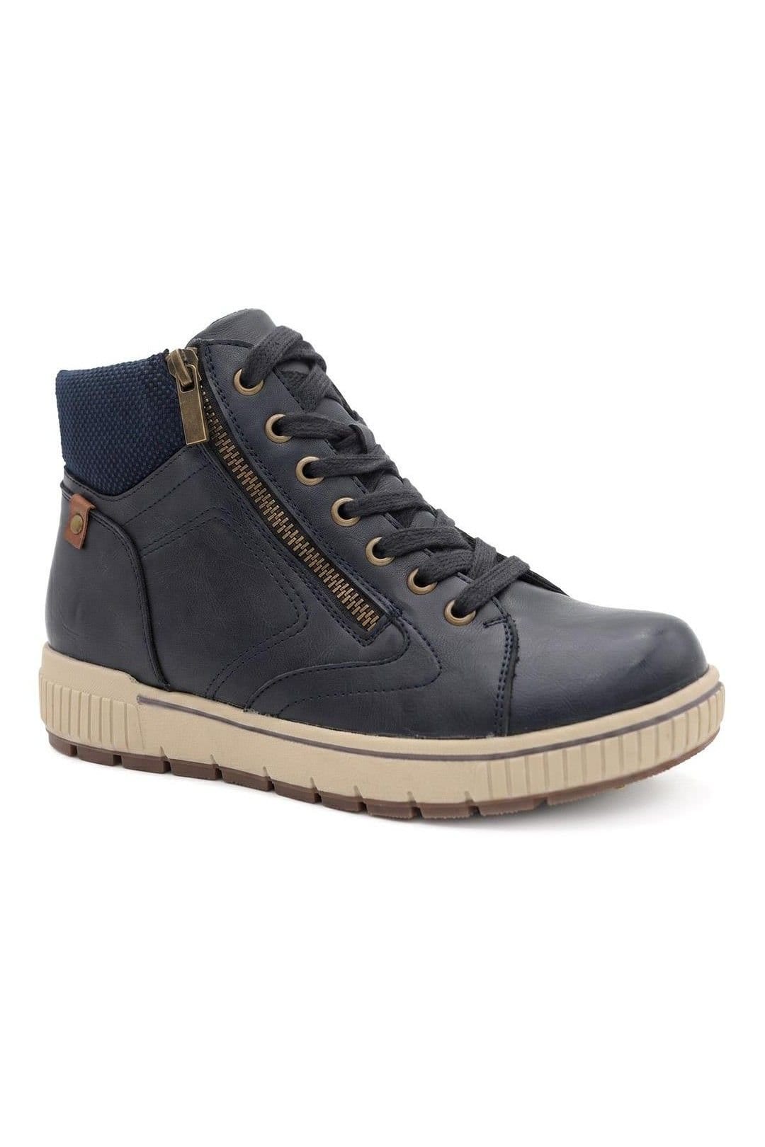 Pavers Pavers Women's Wide Fit Zip & Lace Fasten Hi-Tops in Navy - 1