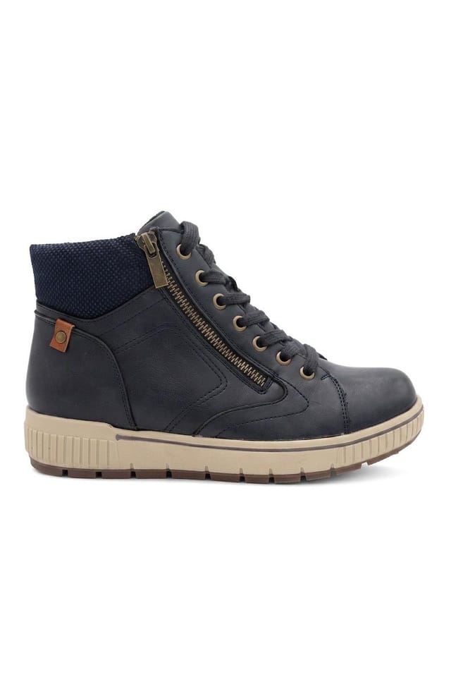 Pavers Pavers Women's Wide Fit Zip & Lace Fasten Hi-Tops in Navy - 2
