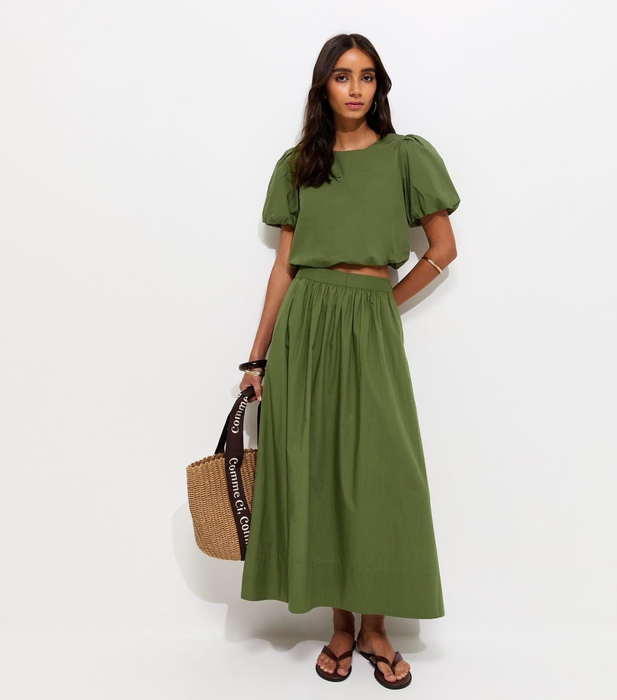 New Look Women's Dark Khaki Cotton Poplin Circle Skirt New Look