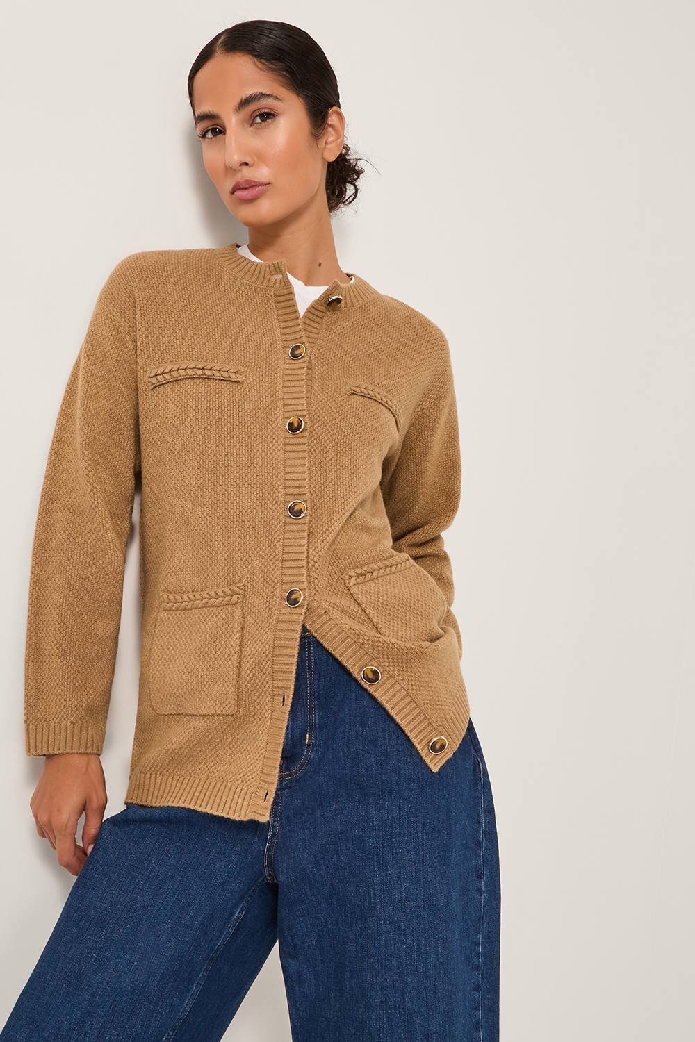 Monsoon Monsoon Women's Bella Braid Pocket Cardigan Camel - 3