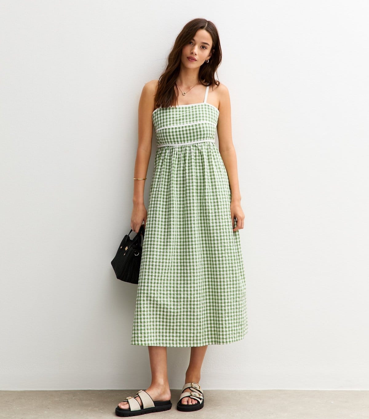 New Look Green Gingham Check Strappy Midi Dress