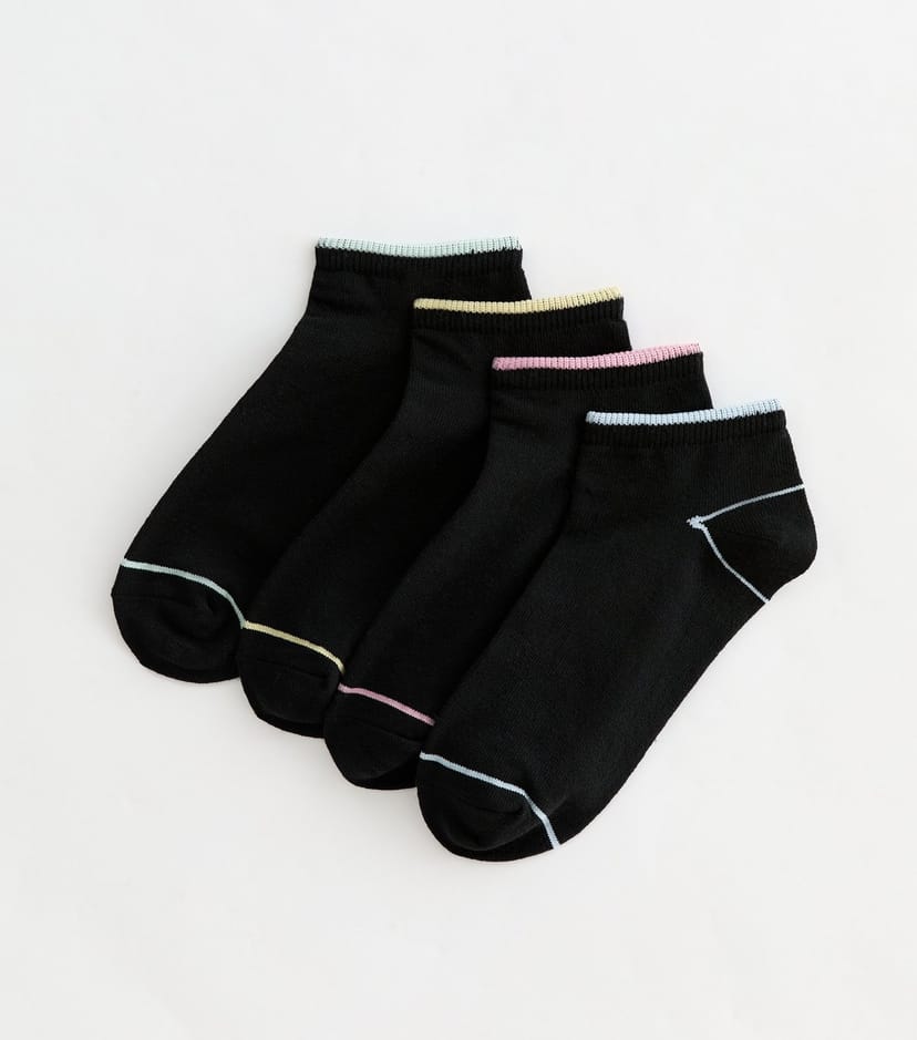 New Look Pack of 4 Black Pastel Top Stripe Trainer Socks New Look - 1