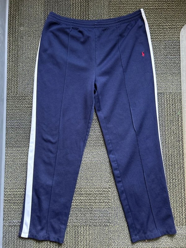 Polo Ralph Lauren Vintage 90s Polo Ralph Lauren Navy Blue White Stripe Ankle Zip Creased Sweatpants - 1