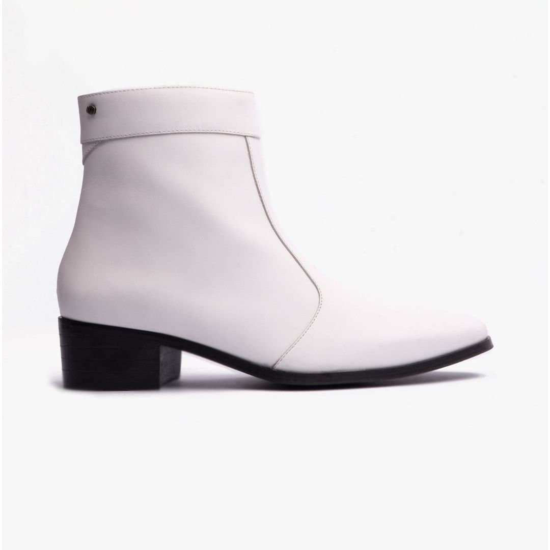 Club Cubano Club Cubano Men's White Cuban Heel Ankle Boots