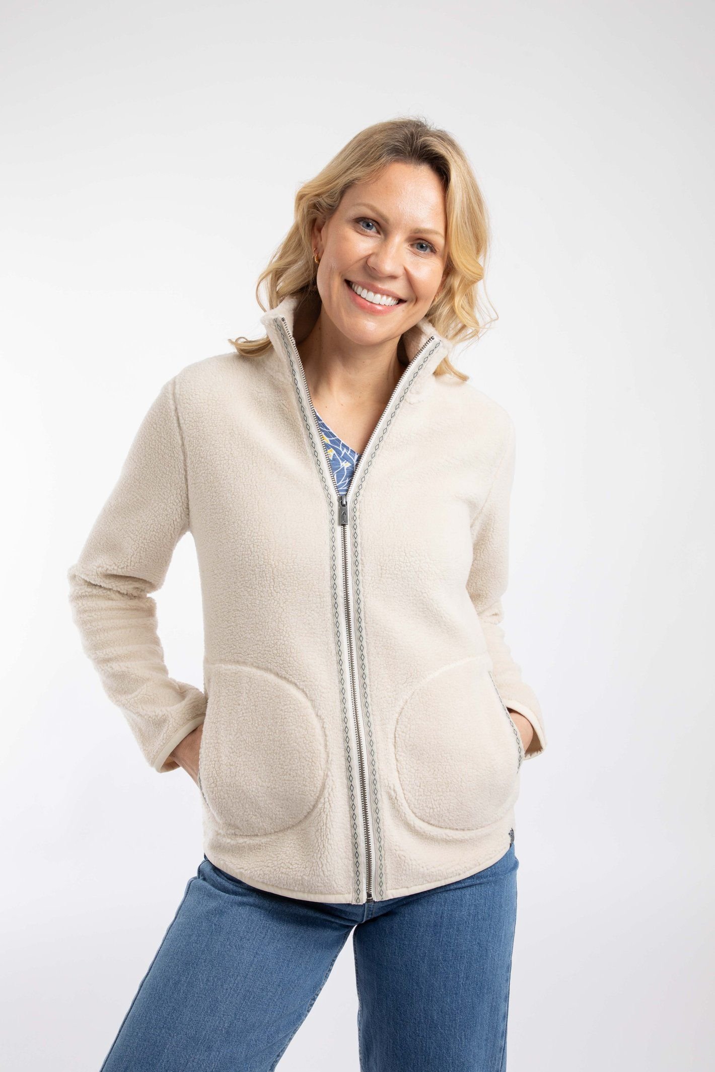 Weird Fish Weird Fish Women's Lucille Lightweight Full Zip Borg Fleece in Ecru - 3