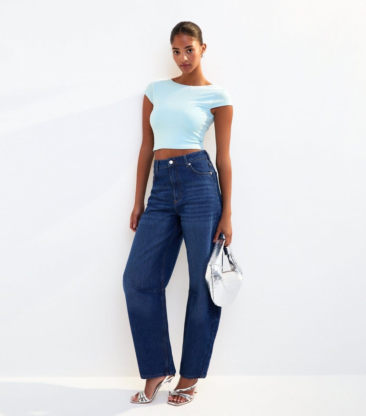 New Look Women's Light Blue Scoop Back Jersey Cropped T-Shirt New Look - 4
