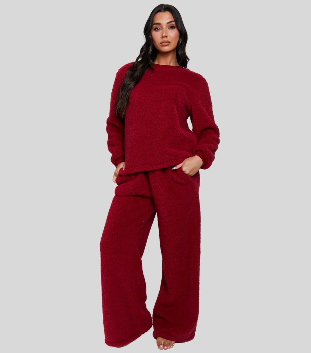 Loungeable Women's Burgundy Borg Lounge Set Loungeable New Look