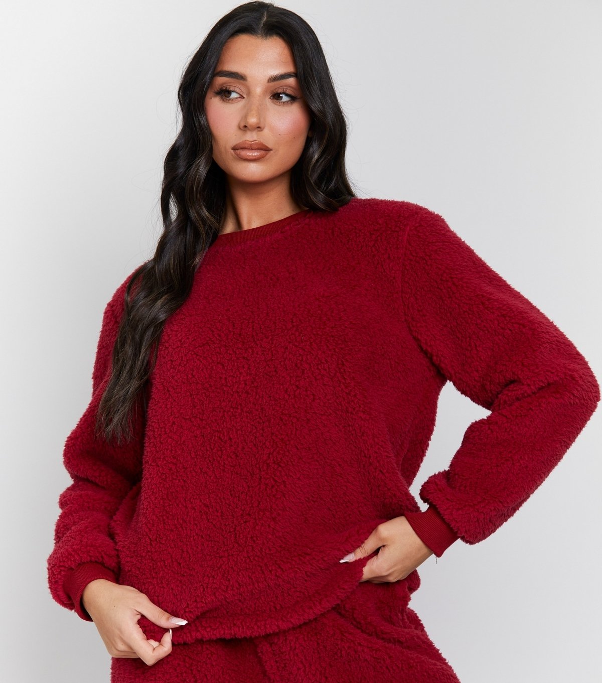 Loungeable Women's Burgundy Borg Lounge Set Loungeable New Look - 2