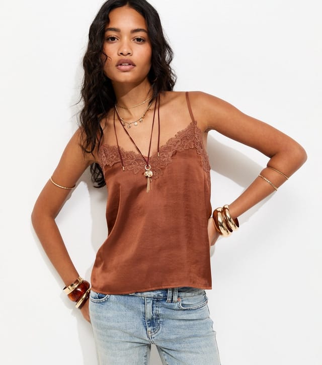 New Look Women's Brown Lace Neck Cami Top New Look - 2