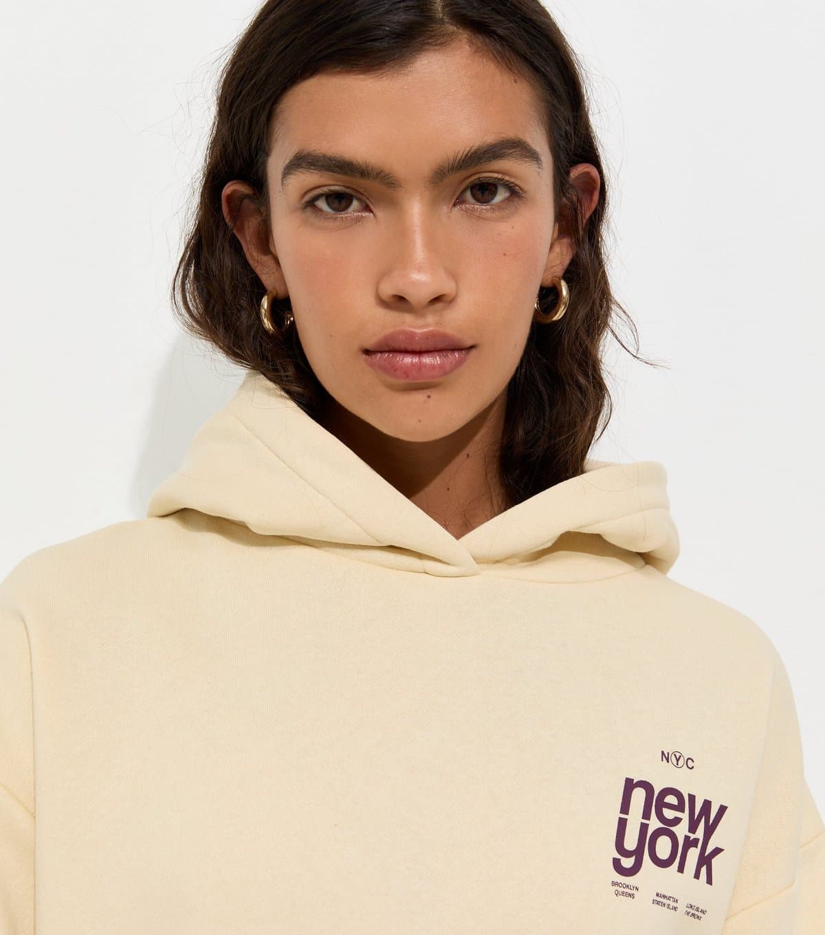 New Look Women's Light Yellow Cotton Rich New York Hoodie New Look