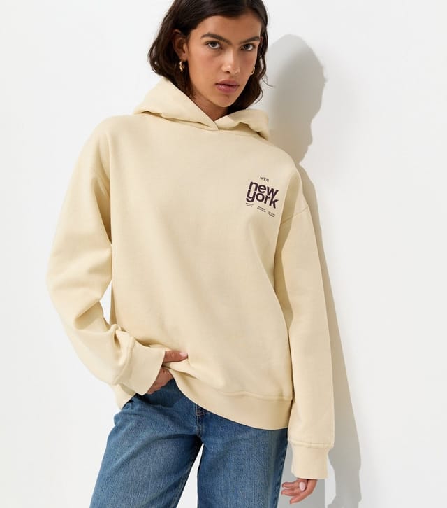 New Look Women's Light Yellow Cotton Rich New York Hoodie New Look - 2