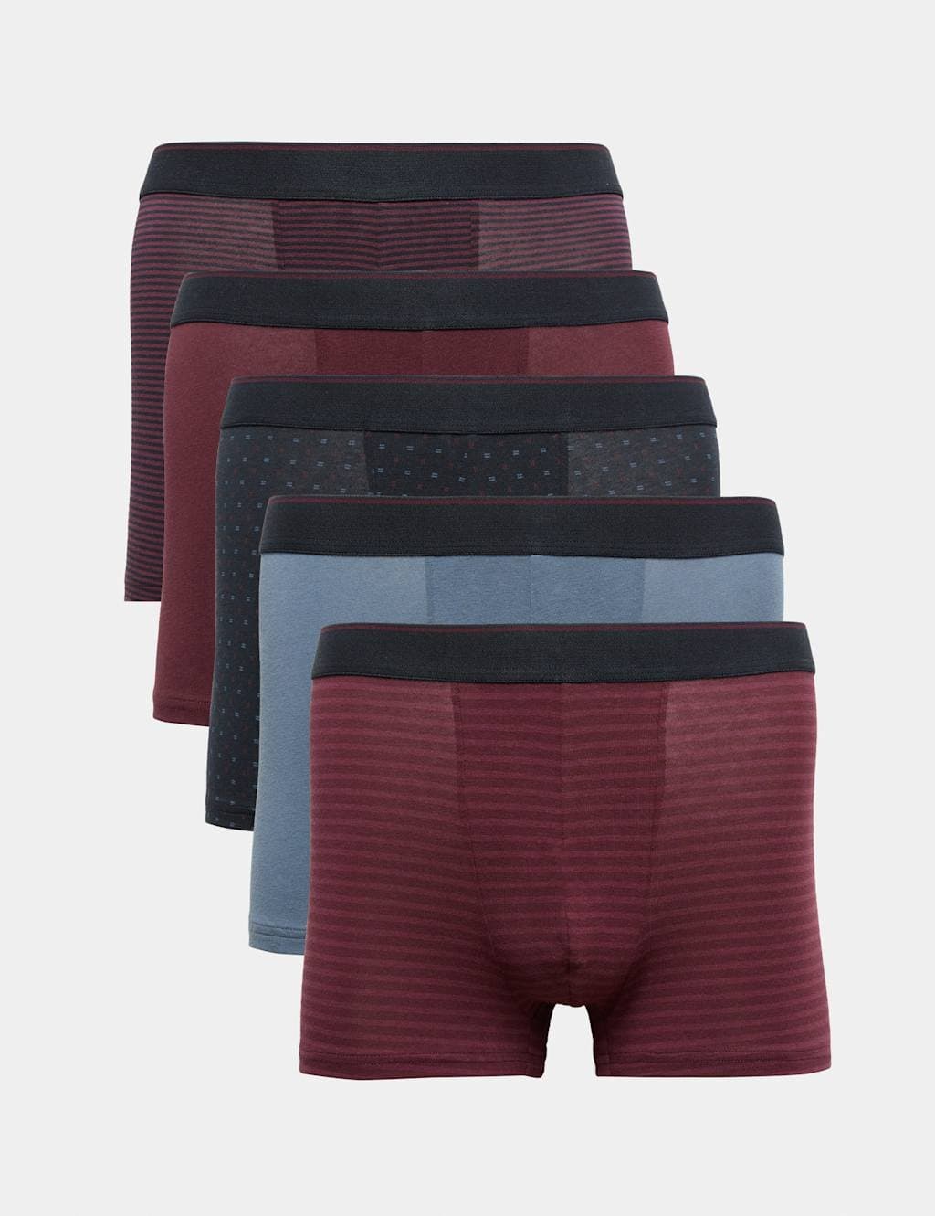Marks & Spencer M&S 5 Pack Cotton Stretch Striped Hipsters Burgundy Mix