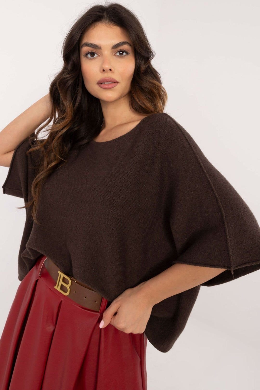 Love Lace Brown Reversible Oversize Short Sleeve Sweater