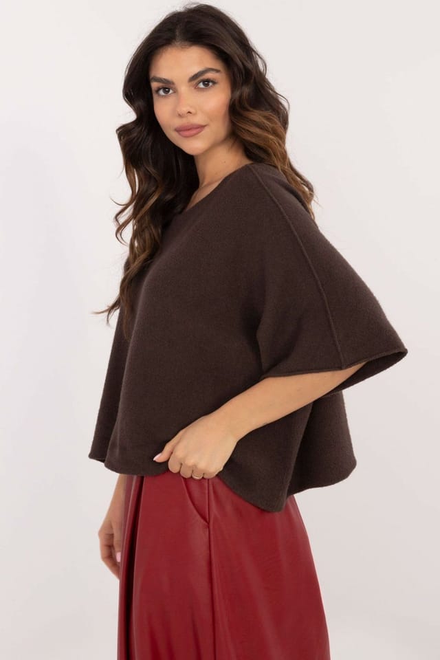 Love Lace Love Lace Women's Elegant Reversible Oversize Short Sleeve Sweater in Brown - 2