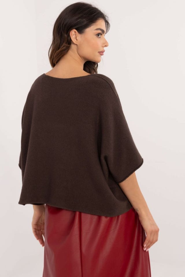 Love Lace Love Lace Women's Elegant Reversible Oversize Short Sleeve Sweater in Brown - 3