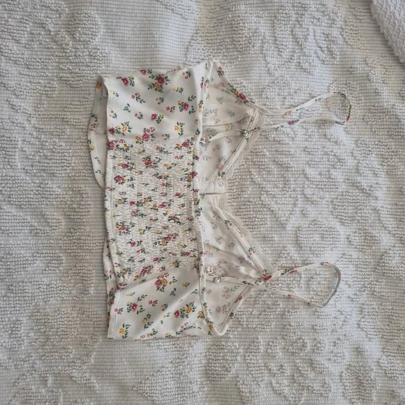 Bershka bershka womens cream floral satin cropped corset top lace trim size s nwot