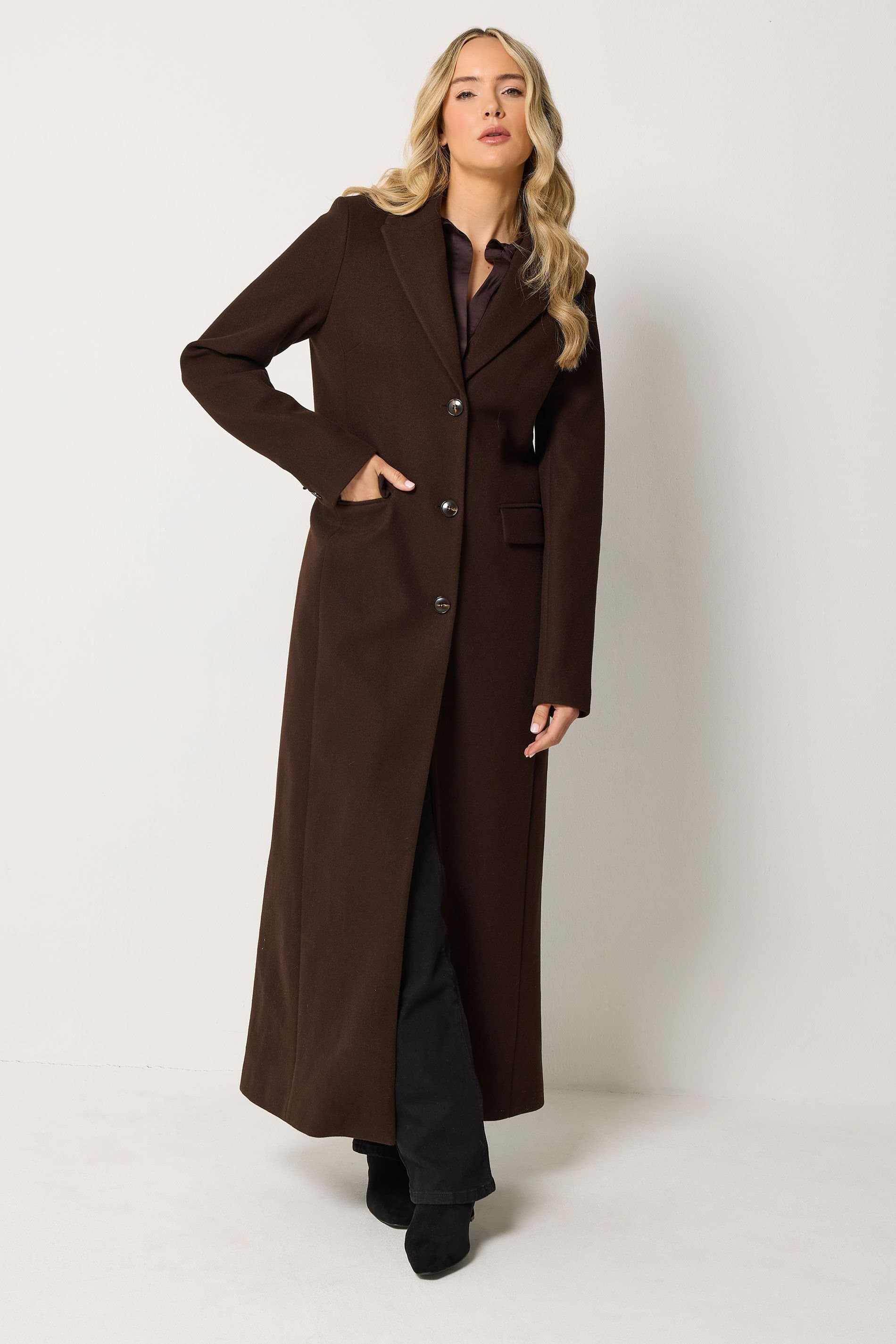 Long Tall Sally Long Tall Sally Women's Tall Maxi City Coat in Brown
